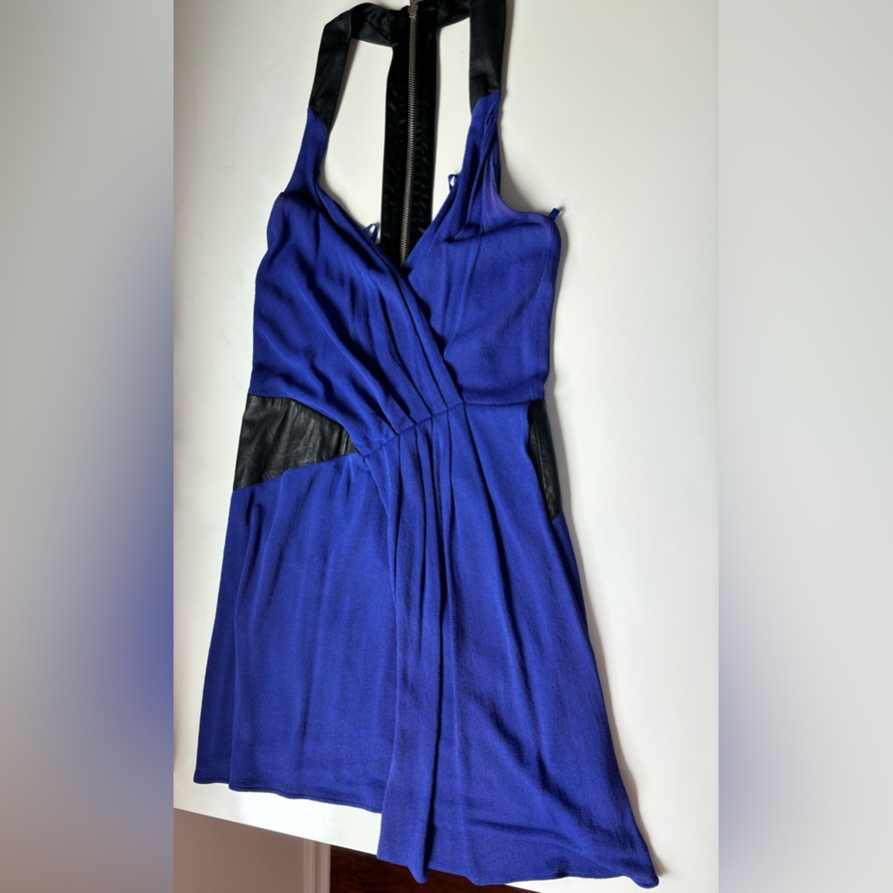Milly of New York cobalt blue dress with leather panels